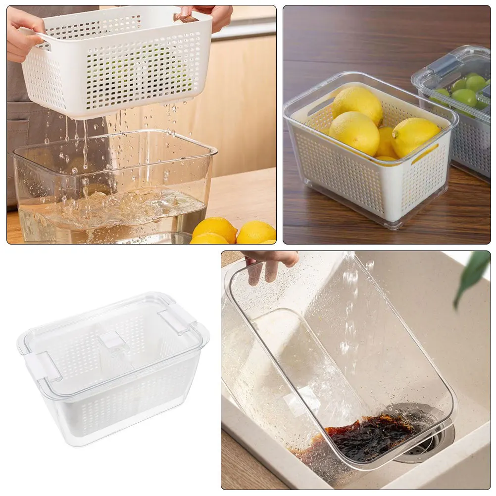 

Fruit Storage Container with Colander Drainage for Refrigerator Grape Basket Vegetable Organizer Fresh Keeping