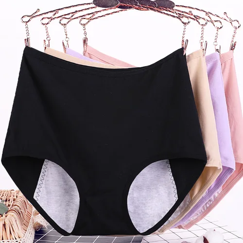 Ropa interior fisiológica de talla grande para mujer, pantalones sanitarios de cintura alta de algodón a prueba de fugas para período Menstrual