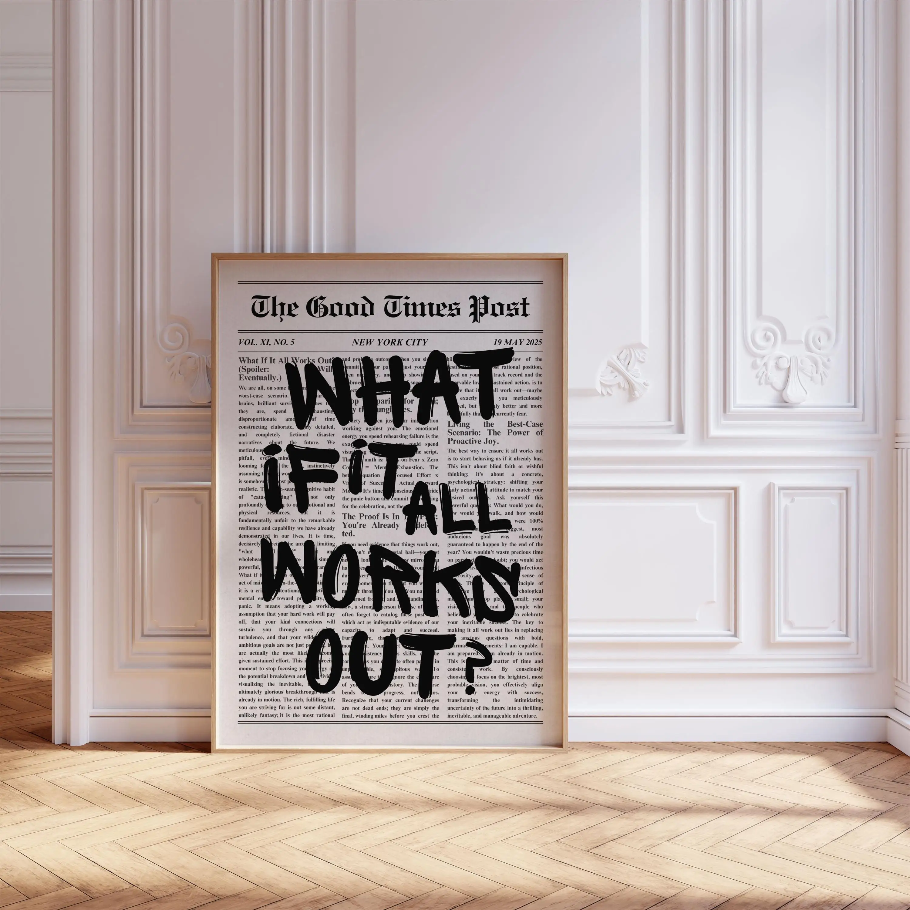 Retro Burgundy Newspaper Typography Wall Art Positive Affirmation Motivational Quote Canvas Painting Aesthetic Navy Room Poster