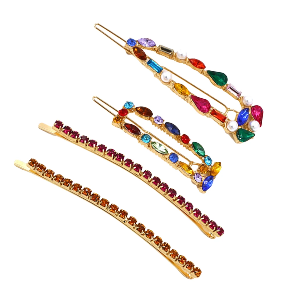 

4Pcs Gemstone Hair Clips Rhinestone Bangs Accessories Fashion Colorful Wedding Party Daily Life Elegant Durable