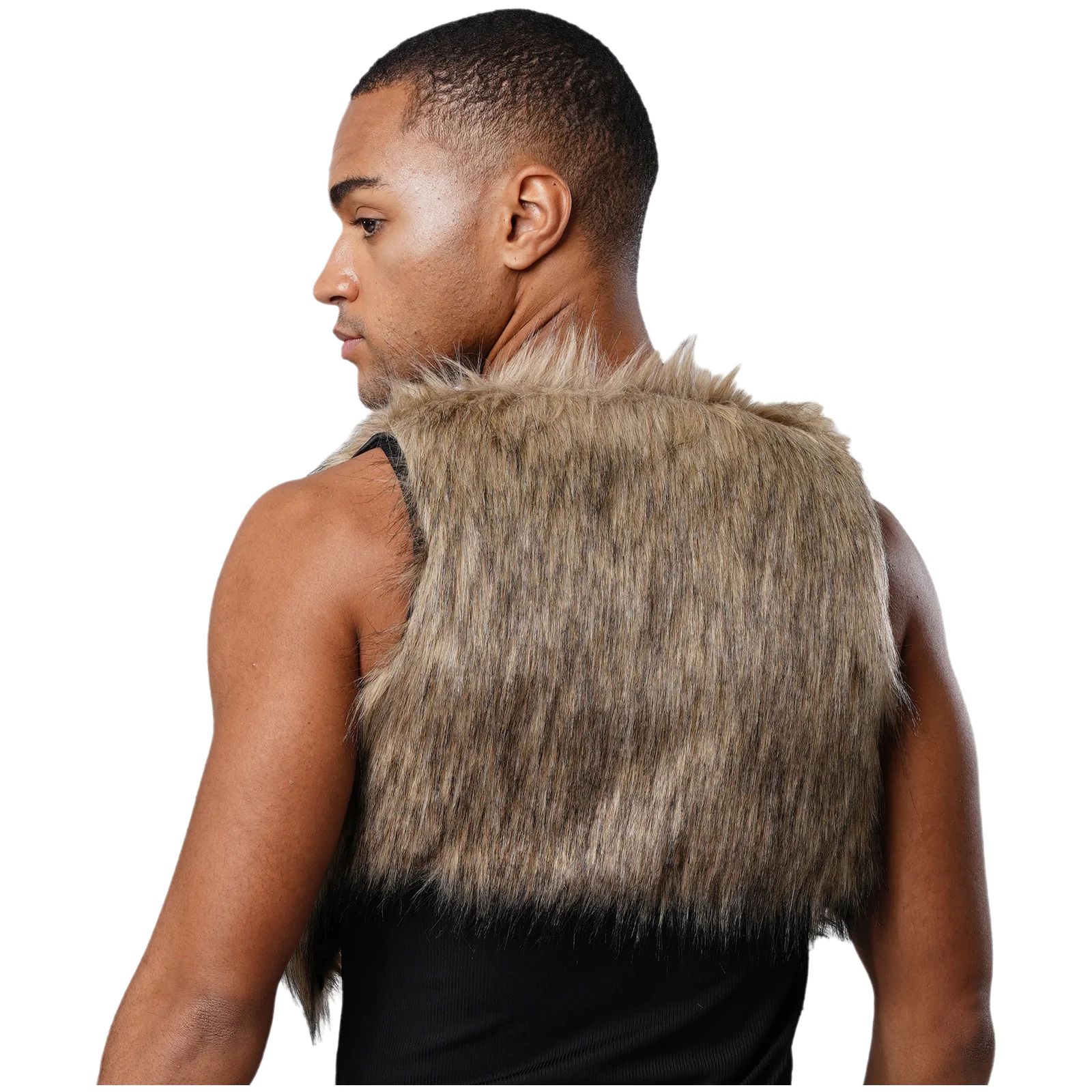 

Adult Unisex Faux Fur Sleeveless Tank Top Mens Womens Open Front Fully Lined Cropped Cardigan Waistcoat for Festival Party Wear