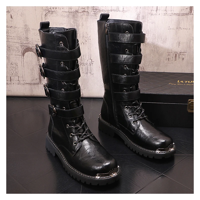 

men luxury fashion stage nightclub platform boots black brown designer shoes cowboy natural leather boot high motorcycle botas