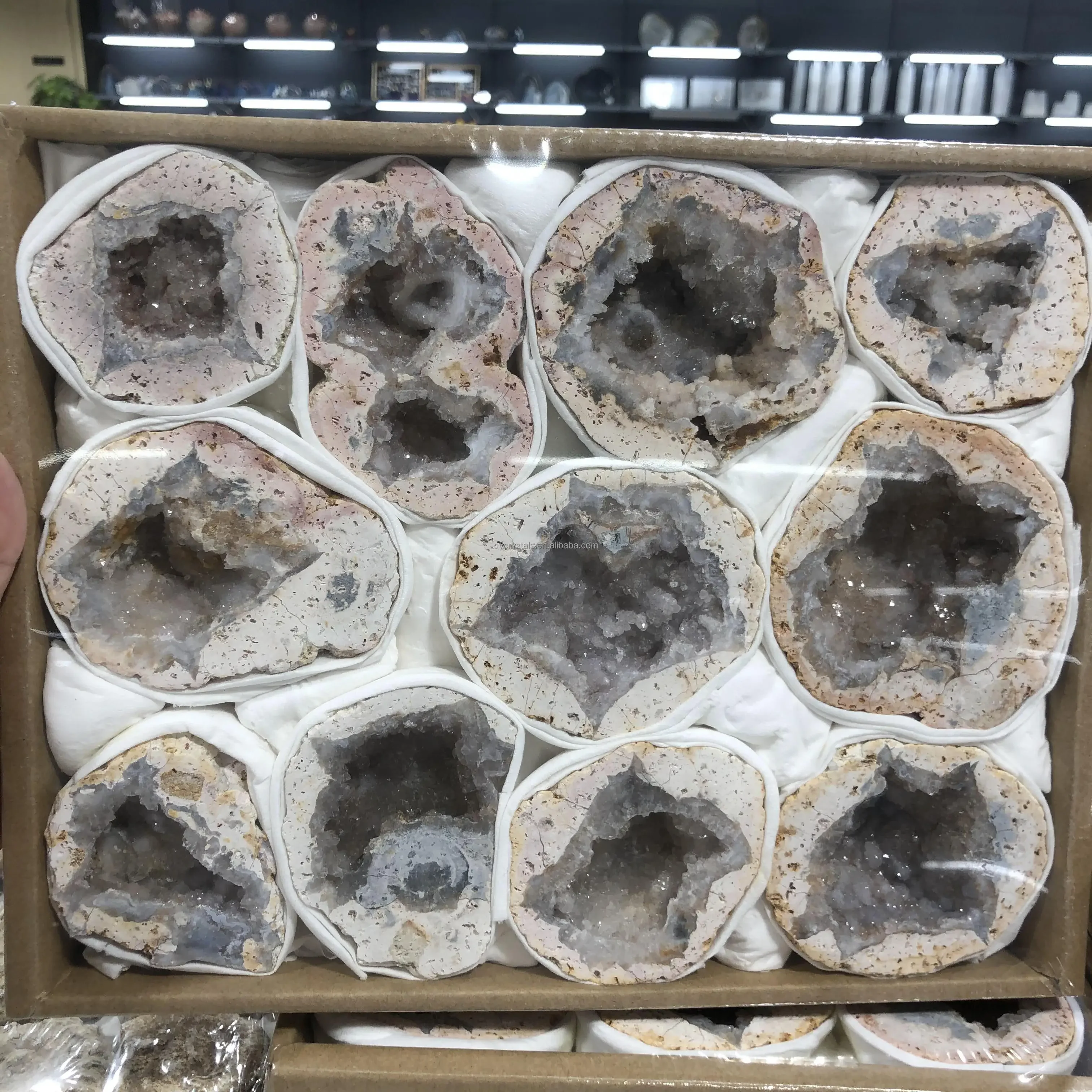 Wholesale high quality druzy Mexican agate geode with box crystals healing quartz agate specimen for gifts