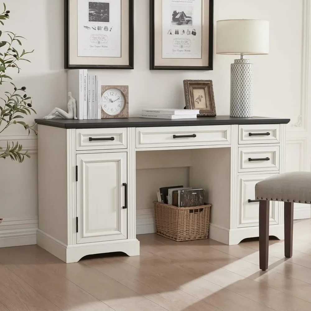 Computer Desk with Drawers and Cabinet, Embossed Texture Home Office Desks, Computer Desk