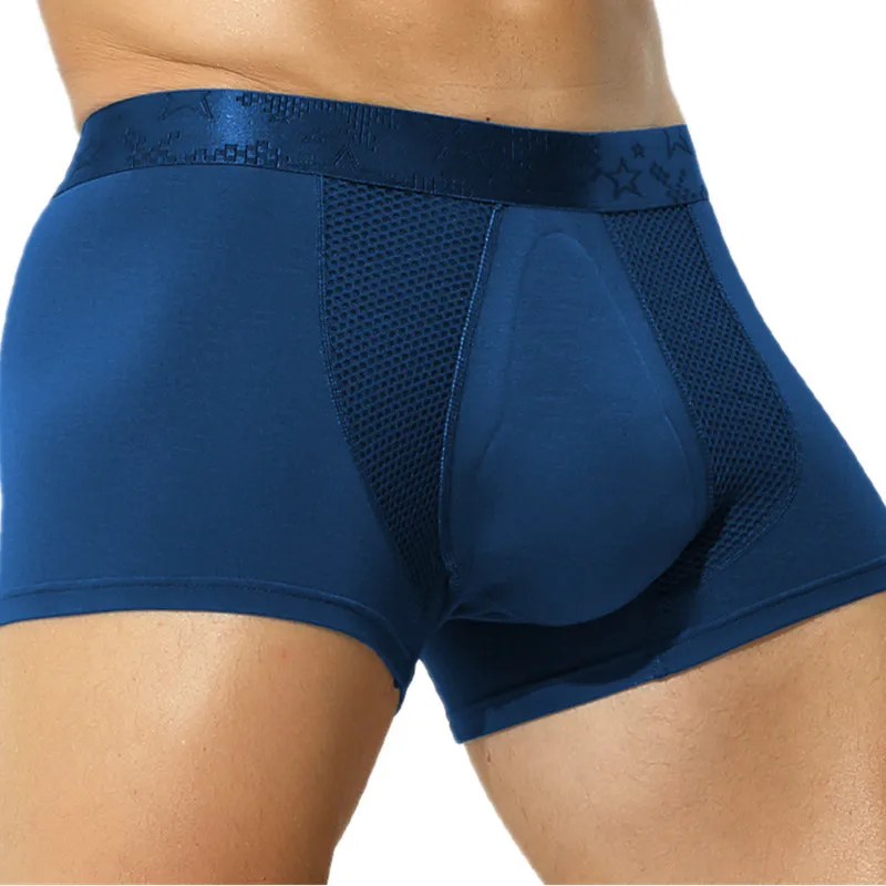 Heren Ondergoed Modal Boxers Short Homme Mesh Slipje Man Effen Antibacteriële Latex Kruis 3d Buidel Onderbroek Cueca Masculina