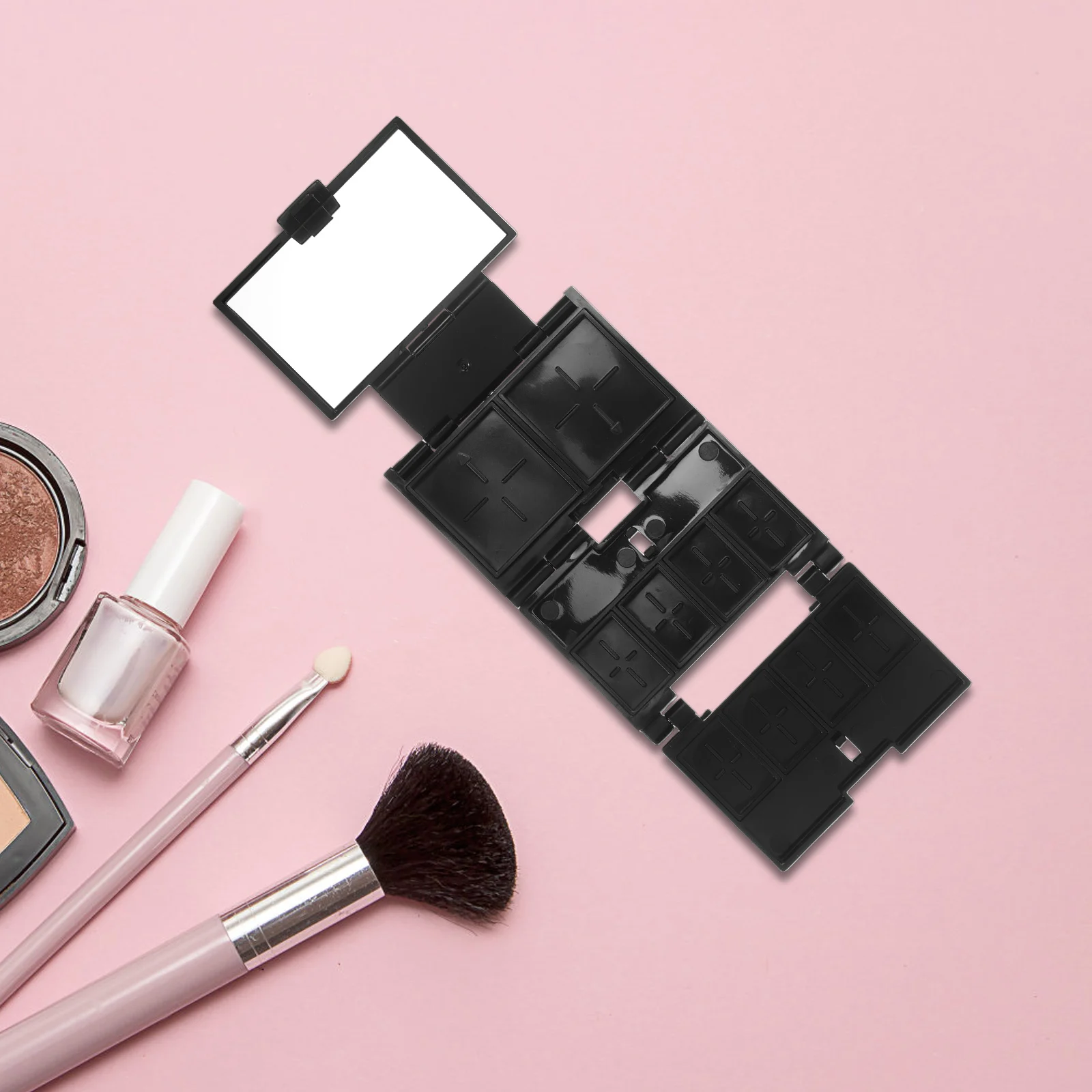 

Folding Makeup Palette Compact Travel Eyeshadow Blush Highlighter Tray Empty Organizer Portable Mini Storage Box Black