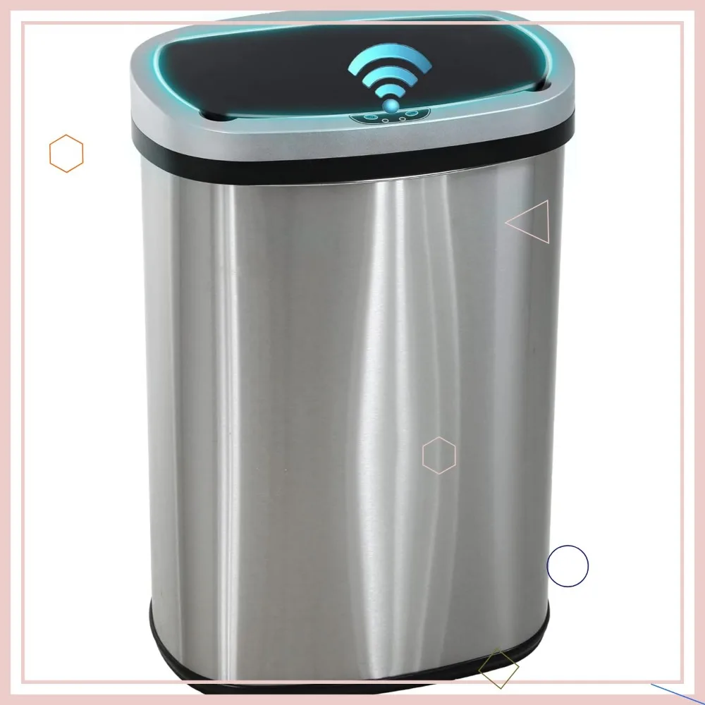 

13 Gallon Stainless Steel Touchless Trash Bin with Lid for Kitchen Bathroom Office