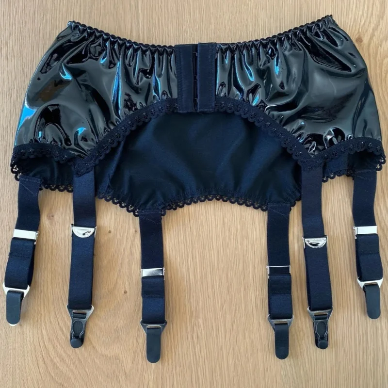 

Back Buckles Faux Leather Punk Suspenders Women Oil Glossy Pole Dance Sexy Garter Belt Cosplay Party Clubwear With 6 Straps