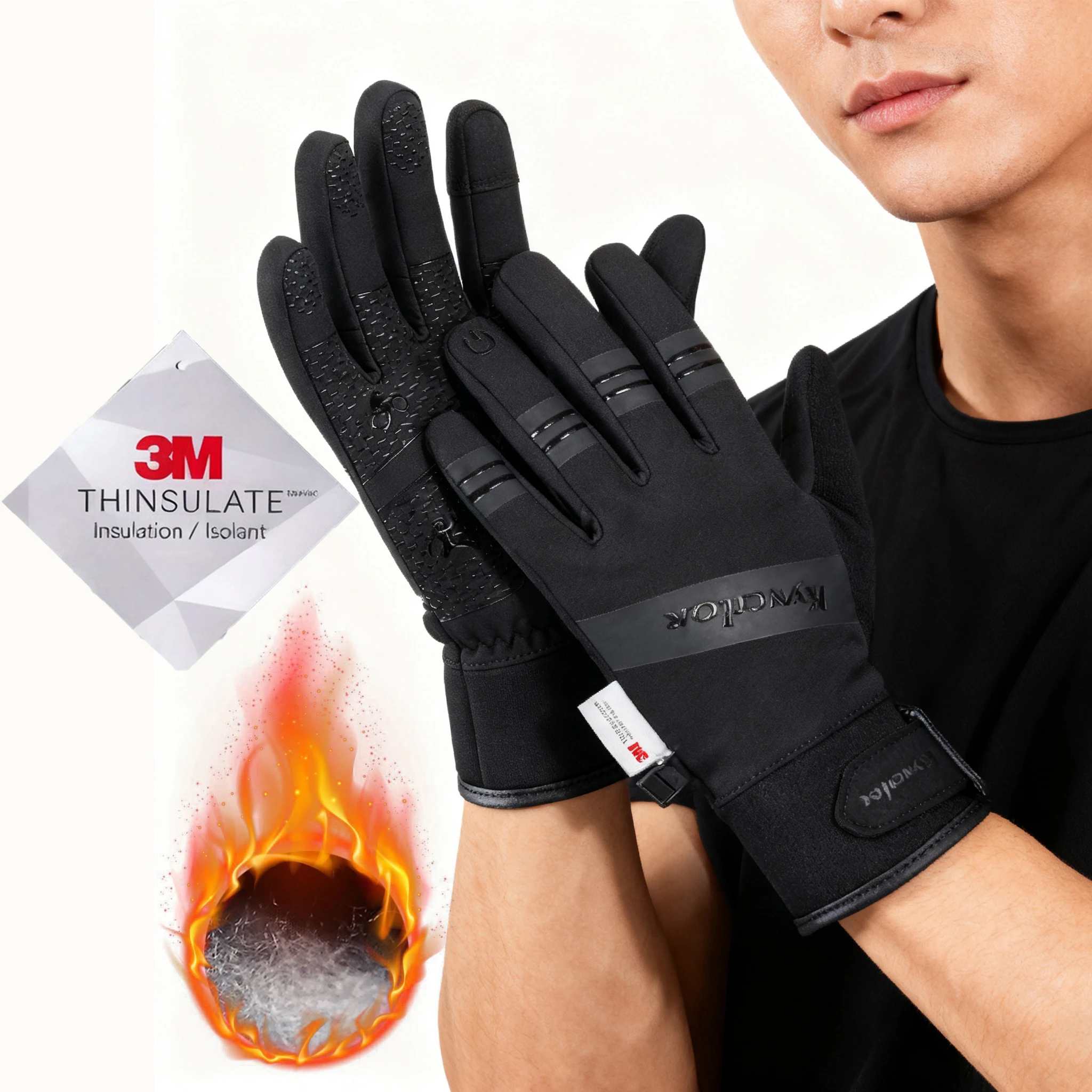 3M スキーグローブ ブラック 防水 冬 暖かい サイクリング アウトドア スポーツ ランニング ライディング オートバイ タッチスクリーン スノーボードグローブ メンズ