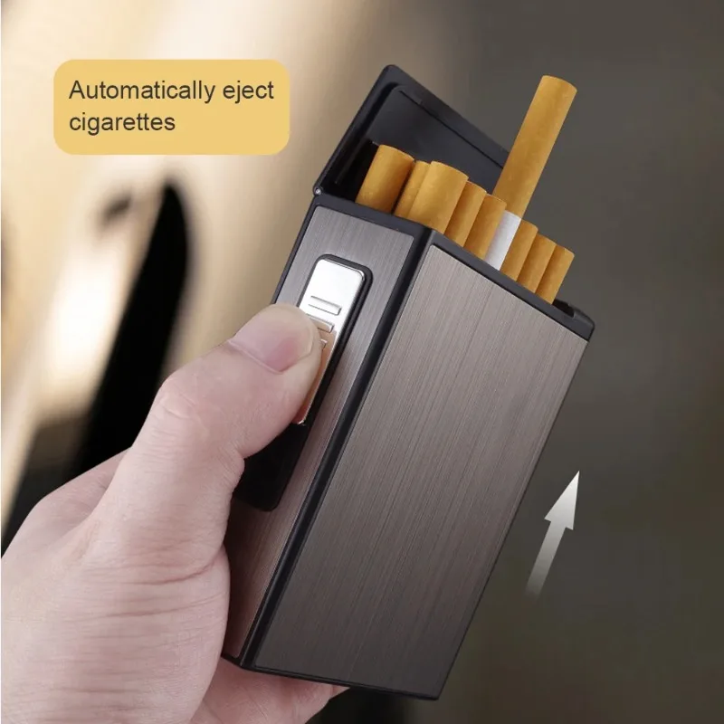 20Pcs Large Capacity Automatic Cigarette Case Lighter USB Rechargeable Windproof Double Arc Lighter Men\'s Smoking Accessories