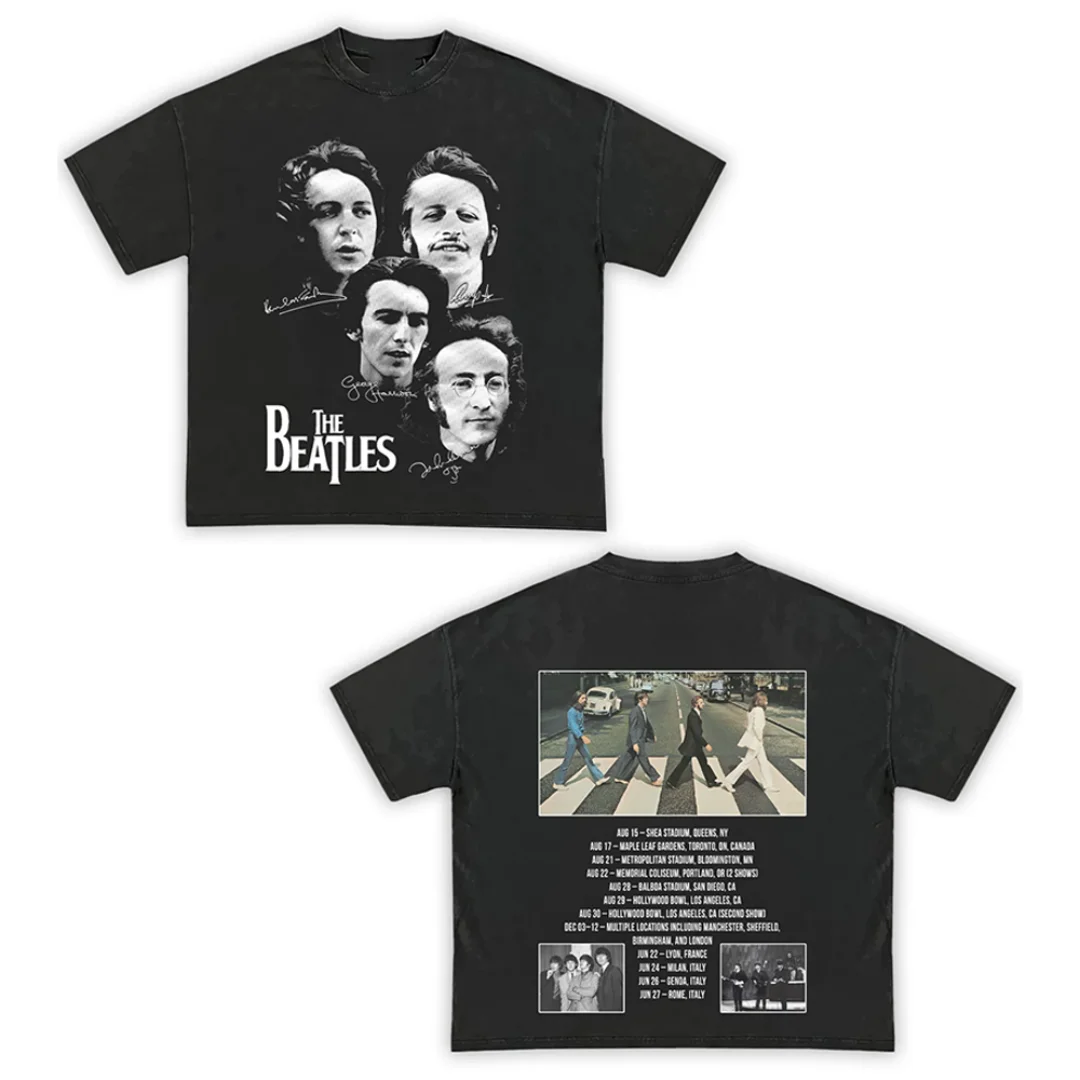 الفرقة مزدوجة الوجهين التوقيع جولة الجرافيك المحملة الرجال غسلها تي شيرت الذكور الرجعية روك تحت عنوان عادية مريحة الشارع الشهير التي شيرت