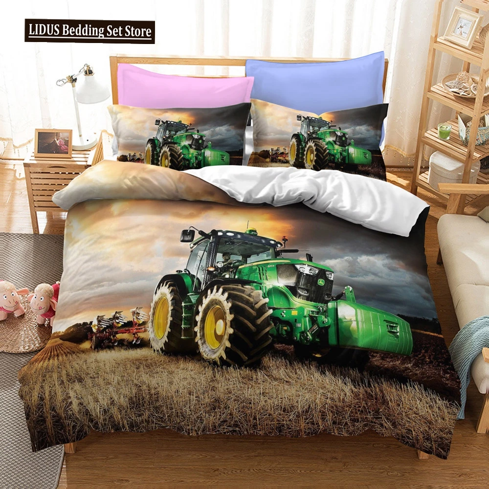 

Tractor Duvet Cover Set Bedspread Full Queen King Size,Monster Truck Bedding Set Bed Set Farm Tool Cart Comforter Cover Set