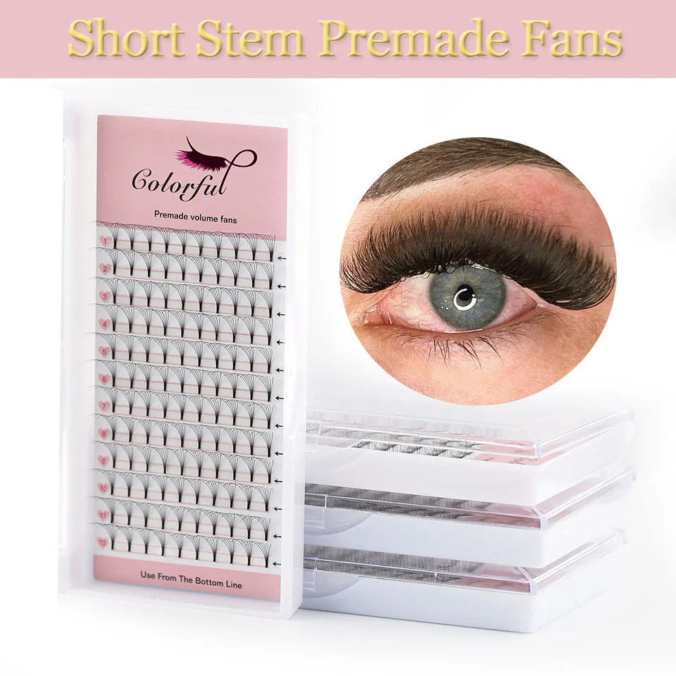 

Colorful Premade Volume Fans Short Stem Faux Mink Individual Lashes Pre Made Russian Eyelash Extension 3D 4D 5D 6D Lash Supplies