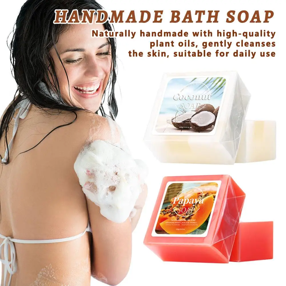 

1/3/5/10PCS Handmade Coconut Papaya Cleansing Soap Nourishing Soap Deep Cleansing Essential Oil Soap for Face Care Tools