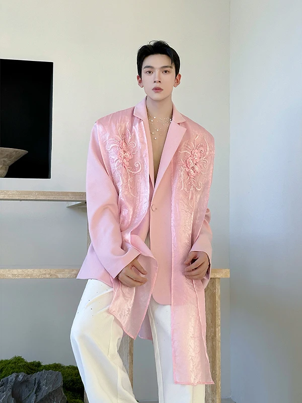 

Embroidered Draped Design Loose Men's Suit Jaet Autumn New Sle Stage Performance Top Youth Faion Casual Long ...