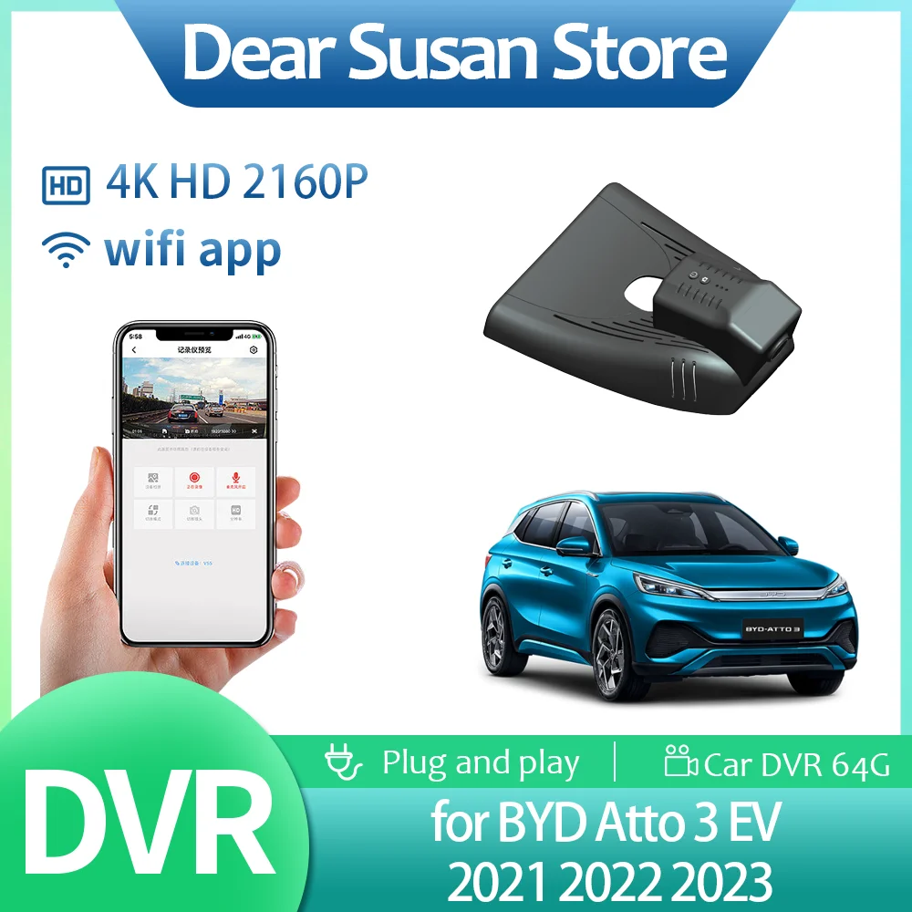 4K Car Video DVR for BYD Atto 3 EV 2021 2022 2023 Driving Recorder Front Dash Monitor Camera Night Vision HD Accessories