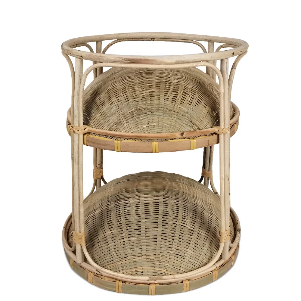 ICLE--New Arrivals Natural Handmade Bamboo Cat Tree House Pet Bed Indoor Mattress Eco Friendly Fruit Basket 2 Tiers