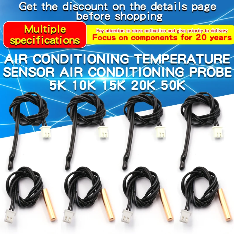 2PCS Air Conditioning Temperature Sensor  5K 10K 15K 20K 25K 50K 100K Conditioner Tube Sensor Rubber Head Copper Head