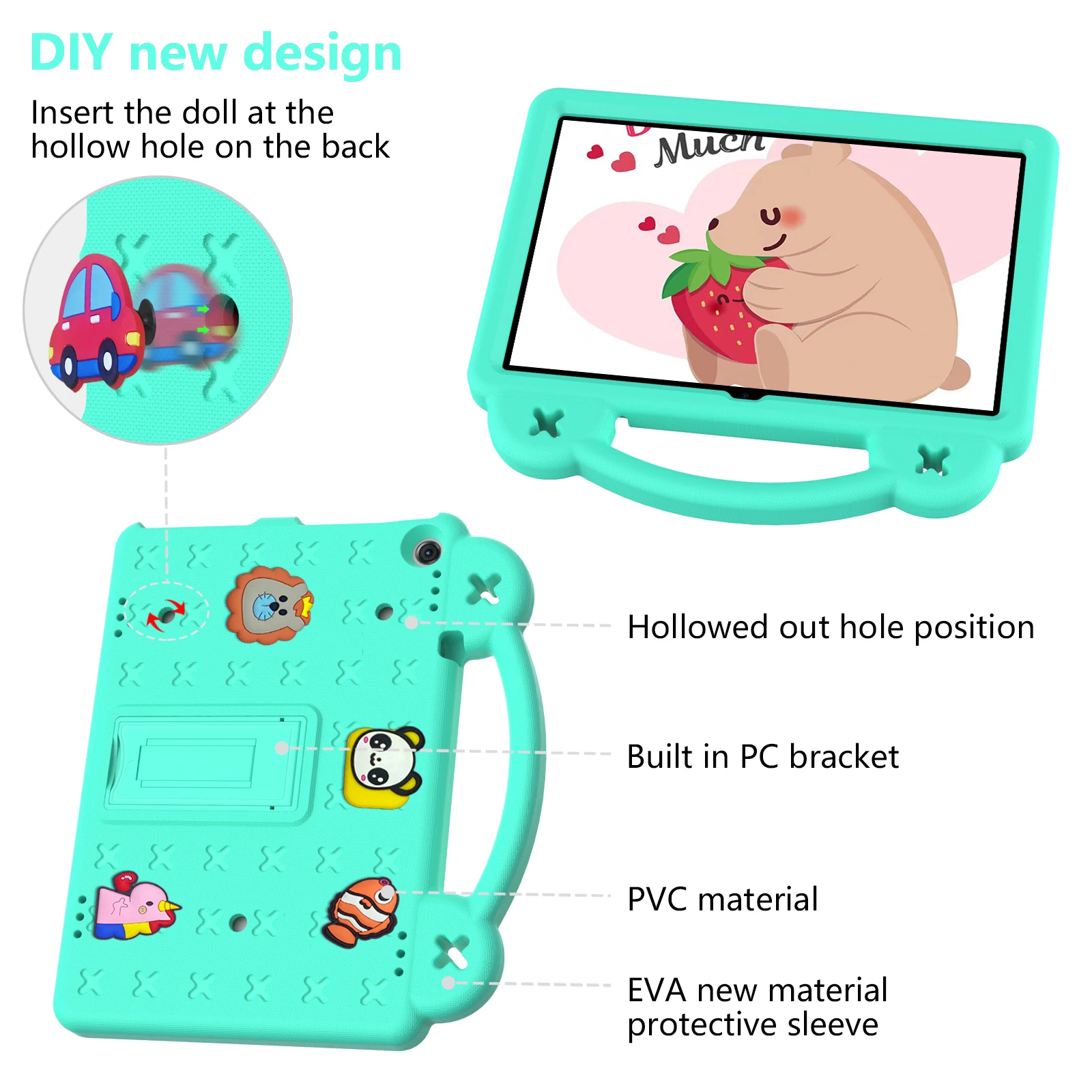 EVA Kickstand Case Universal For Amazon Fire HD 10 Plus 2023 2021 10.1 inch 13th 11th Generation Kids Cute Bear DIY Funda Cover view 2