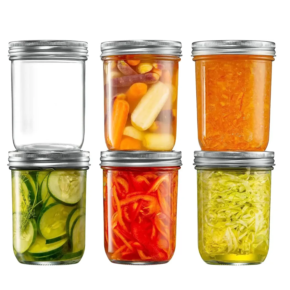 14oz Wide-Mouth Glass Mason Jars with Metal Airtight Lids and Bands for Preserving, & Meal Prep