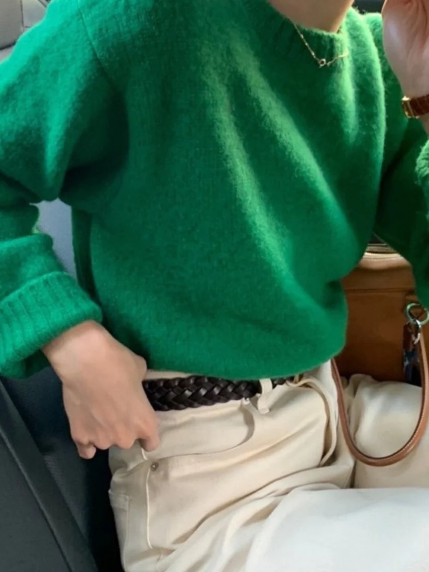 

Корейский вязаный свитер Simple een круглый Ne в рубчик Cisas Aosphere Candy Miss Girl Прямая шерстяная трубка Sw...