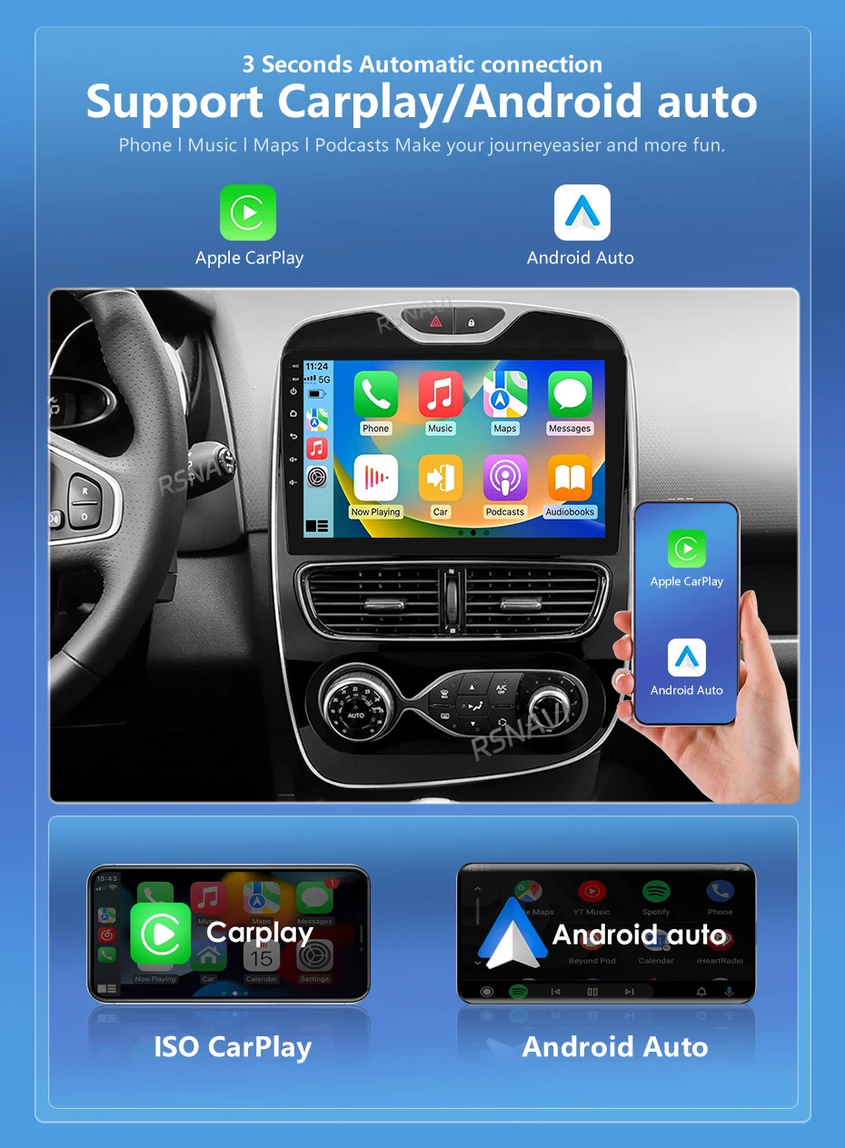 Android 16 CarPlay Stereoanlage für Renault Clio 4 BH98 KH98 2012-2016 2K QLED Android Autoradio Multimedia-Videoplayer GPS AI-Sprachsteuerung – Detail 9
