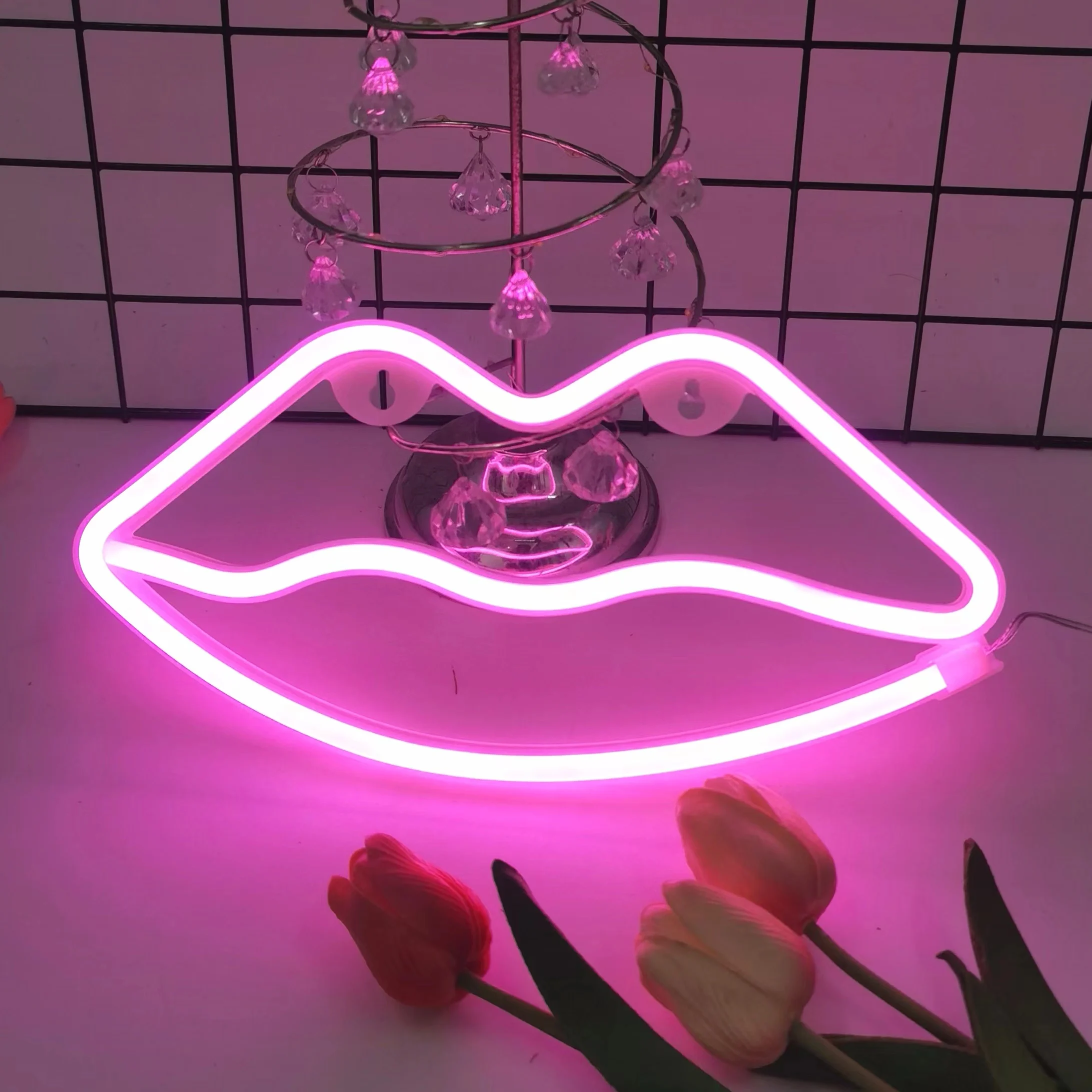 Pink lip shaped neon light, USB/battery powered, home, Valentine\'s Day, anniversary, bar, party, proposal art decorative light