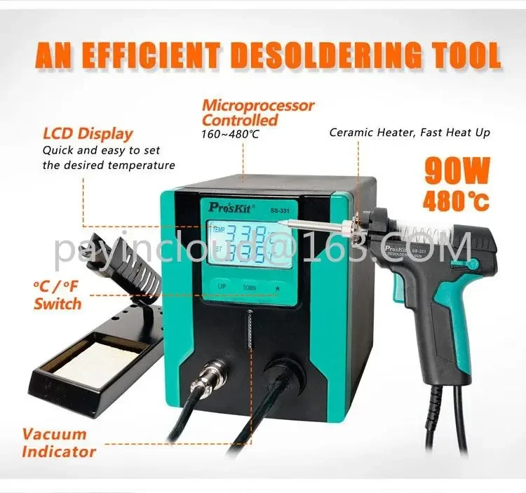 Imagem -03 - Prokit Ss331 Lcd Pistola de Desoldagem Elétrica Anti-estática de Alta Potência Forte Sucção Ss-331h Ss-331e Bomba de Desoldagem 110v 220v