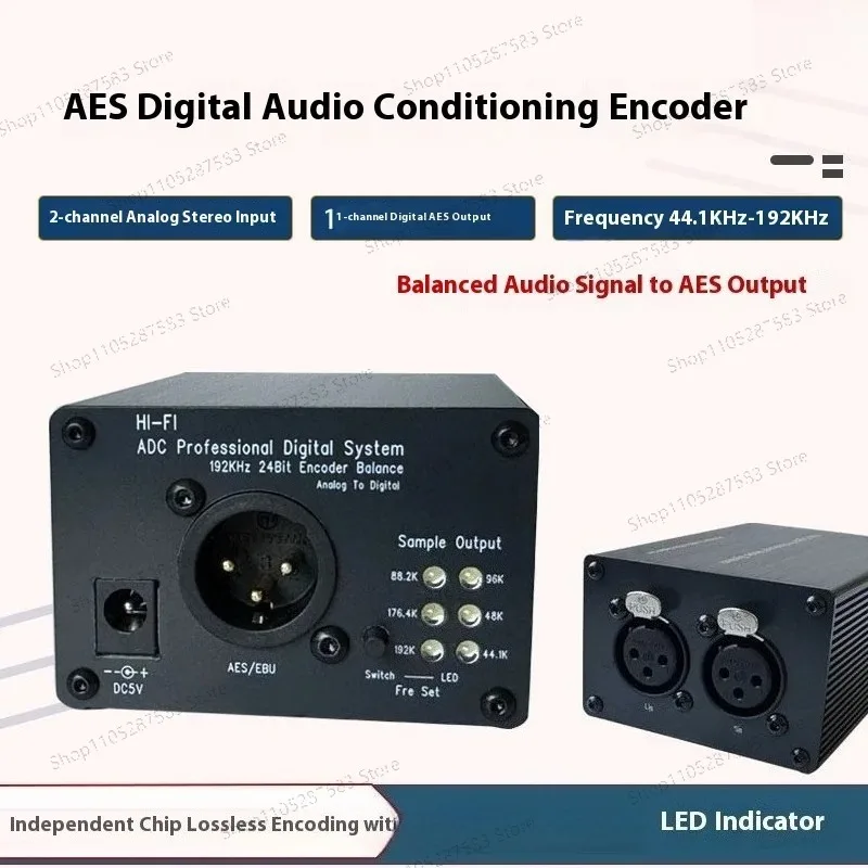 Balanced Input Stereo Analog to Digital Audio Converter AES Digital Encoder 24bit 192Khz