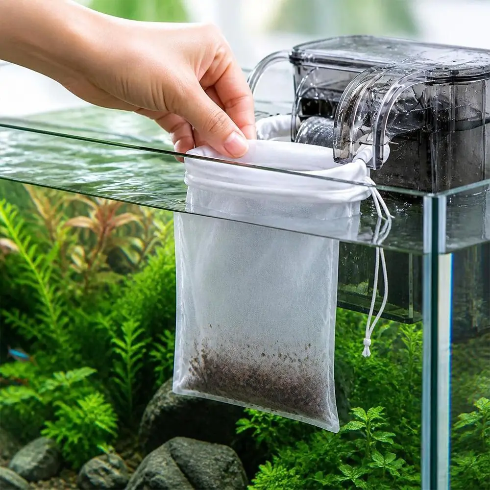 Nylon Aquarium Filter Bag Fine Mesh Drawstring Closure Fish Tank Filter Bag Reusable High Density Aquarium Filter Sock