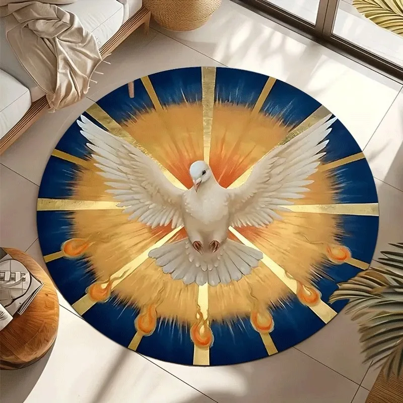 Holy Spirit Dove Pattern Round Floor Mat - Machine Washable - Comfortable and Soft - Suitable for Bedrooms Living Rooms Bedside