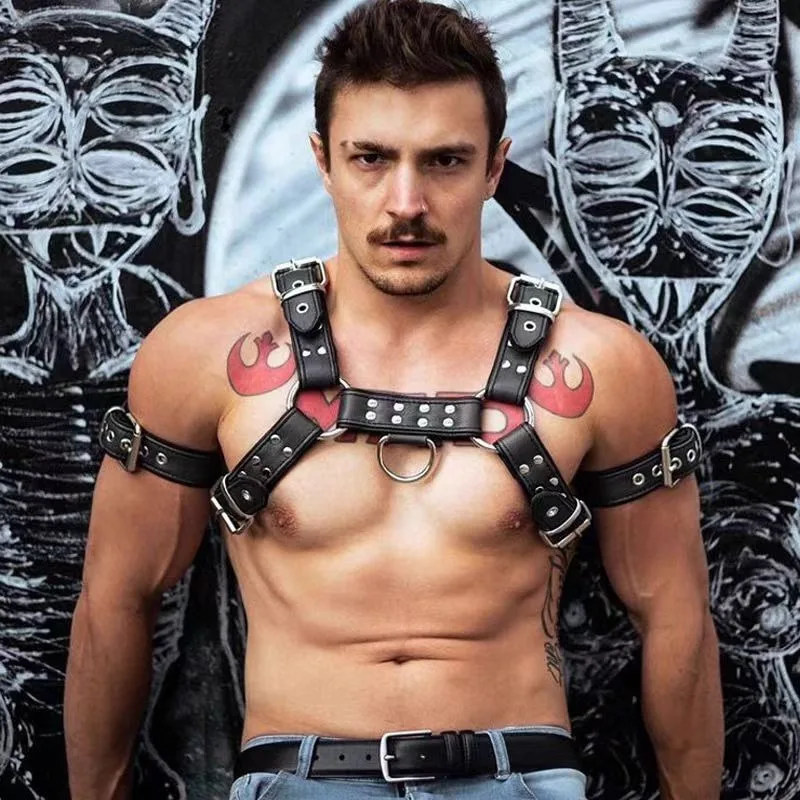 Punk PU Leather Body Harness Chest Shoulder Strap Men Multi Function Adjustable Gothic Waist Belt