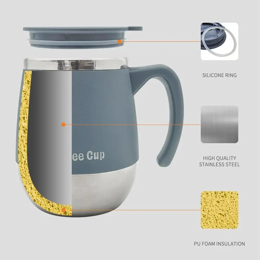 كوب قهوة معزول 500 مللي متطور بجدار مزدوج كوب حراري متين بغطاء شفاف كوب ماء عملي مختوم للاستخدام المكتبي #1