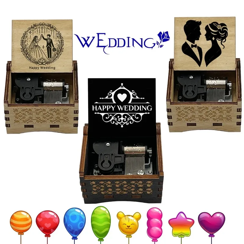 Caja de música mecánica de 18 tonos con la famosa melodia de la marcha de boda de Wagner, regalo romántico de madera para amantes, novias y parejas.