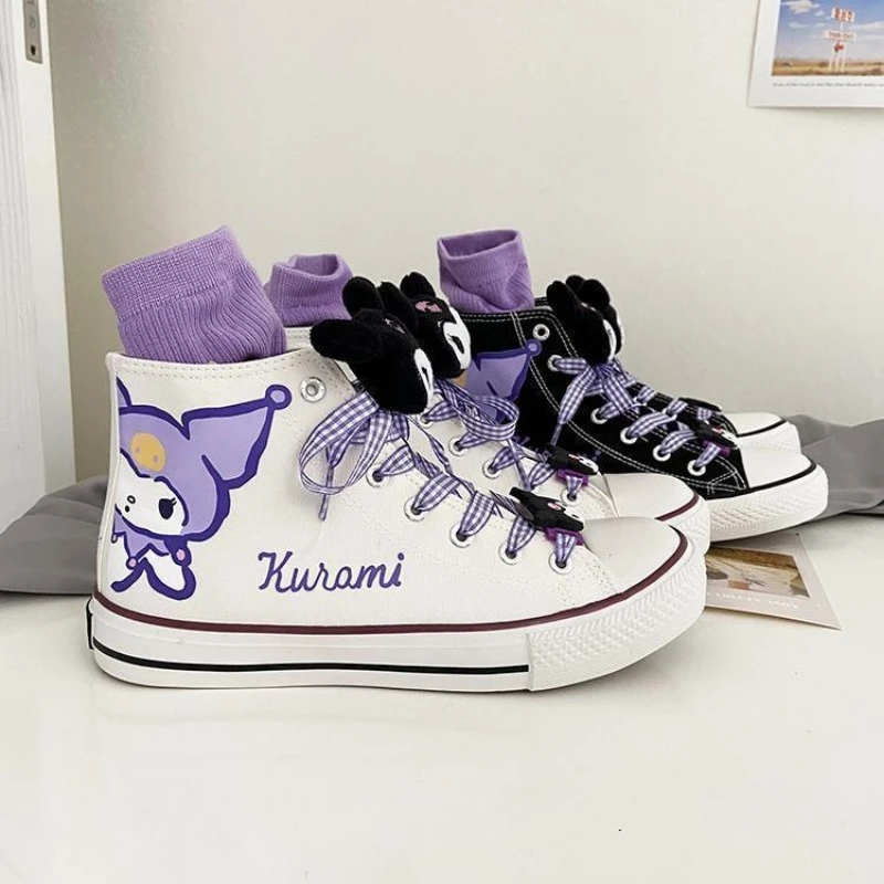 Sanrio Kuromi scarpe di tela Cartoon High-Top scarpe di tela Kawaii studente antiscivolo ventilare scarpe Casual sportive regali per ragazze