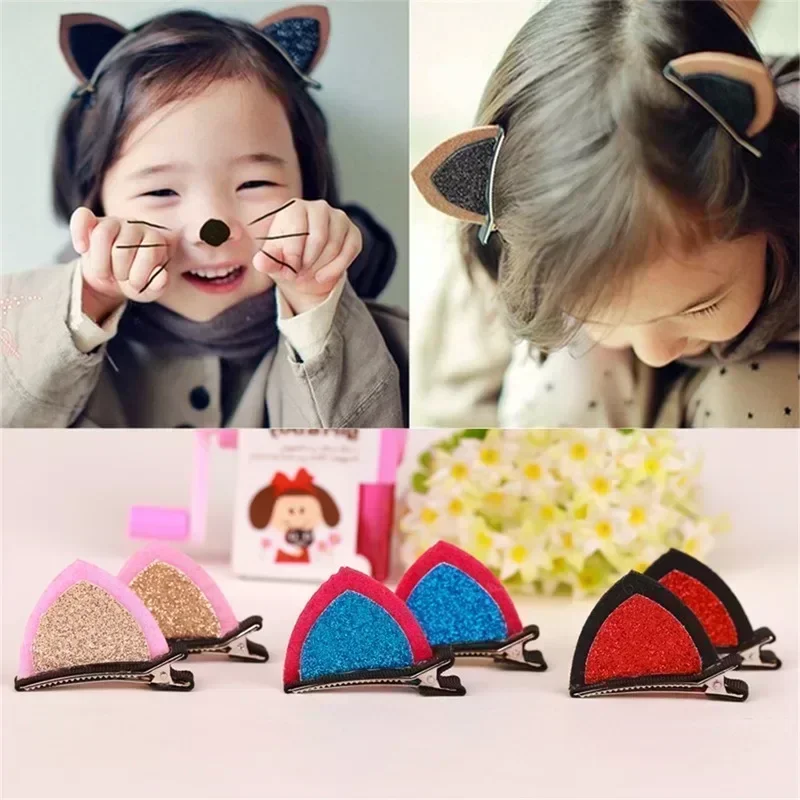 1 pc Clips Lovely Cat Ears Hairpin Headwear Children Hair Ornaments Hair Accessories Christmas Gift  Cloth Alloy