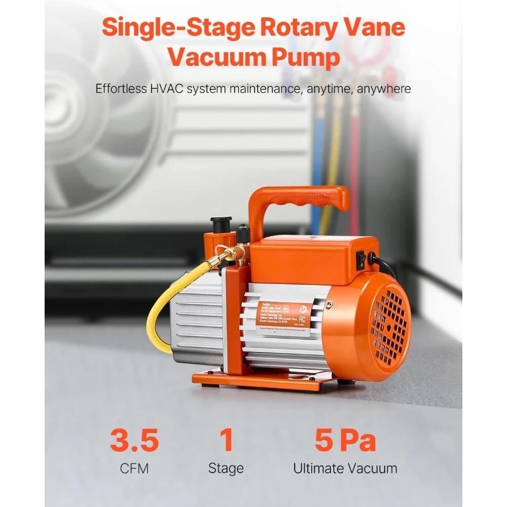 مضخة تفريغ 3.5 CFM، مضخة تفريغ دوارة أحادية المرحلة HVAC، لأنظمة R134a R22 R410a، مجموعة مضخة تفريغ التيار المتردد التلقائي مع زجاجة زيت