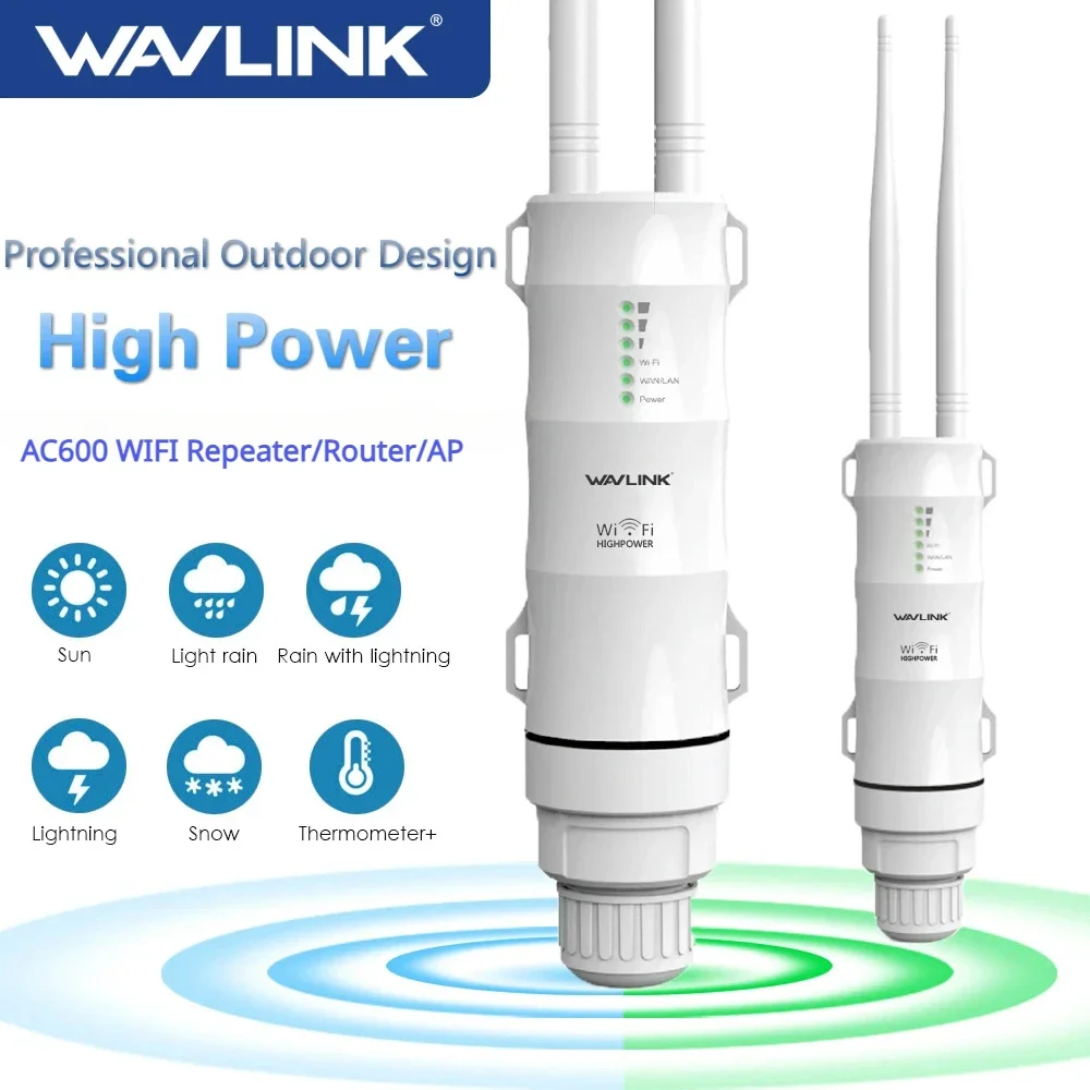 Imagem -02 - Wavlink-impulsionador de Sinal Wifi à Prova de Intempéries Ac600 sem Fio ap Repetidor Extensor de Roteador Ponte 5g ue Eua Plug Exterior Rj45