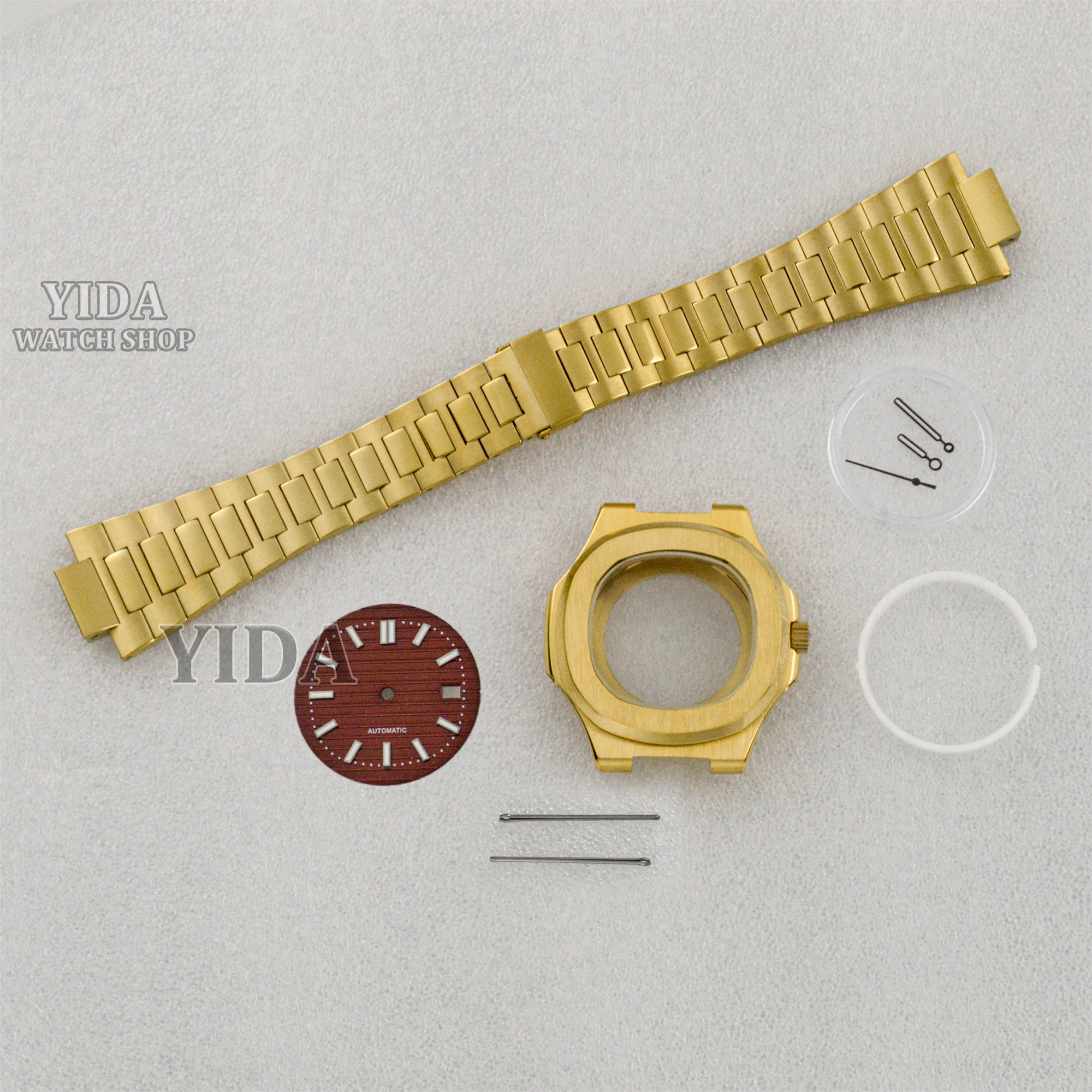 

NH35 Case Black Gold Watch Case Stainless Steel Strap 30.5MM Green Luminous Dial hands For Nautilus NH35 Movement Replacements