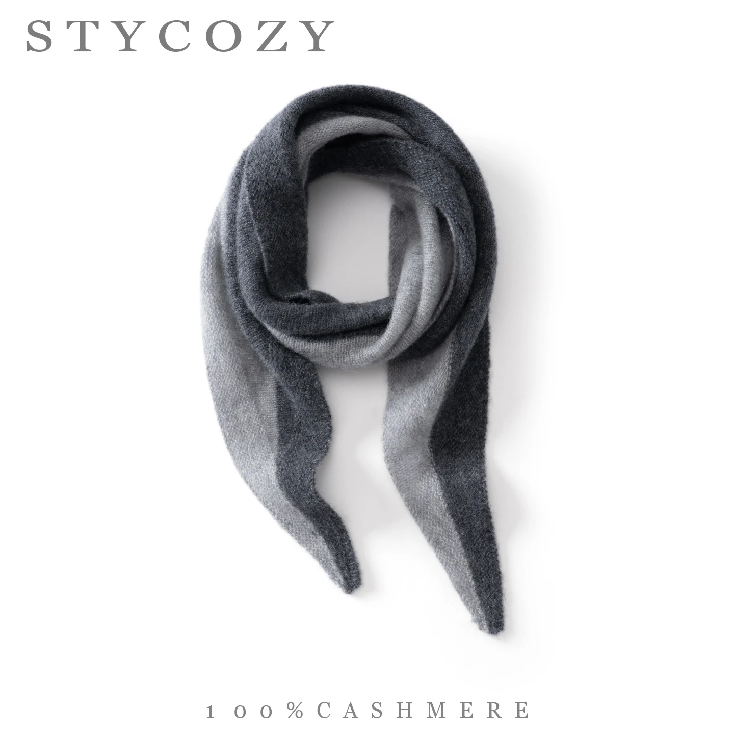 100%Cashmere Women Color Block Knit Scarf Lightweight Triangle Tip Narrow Neck Scarf Warm Vintage Autumn Winter Fashion Shawl
