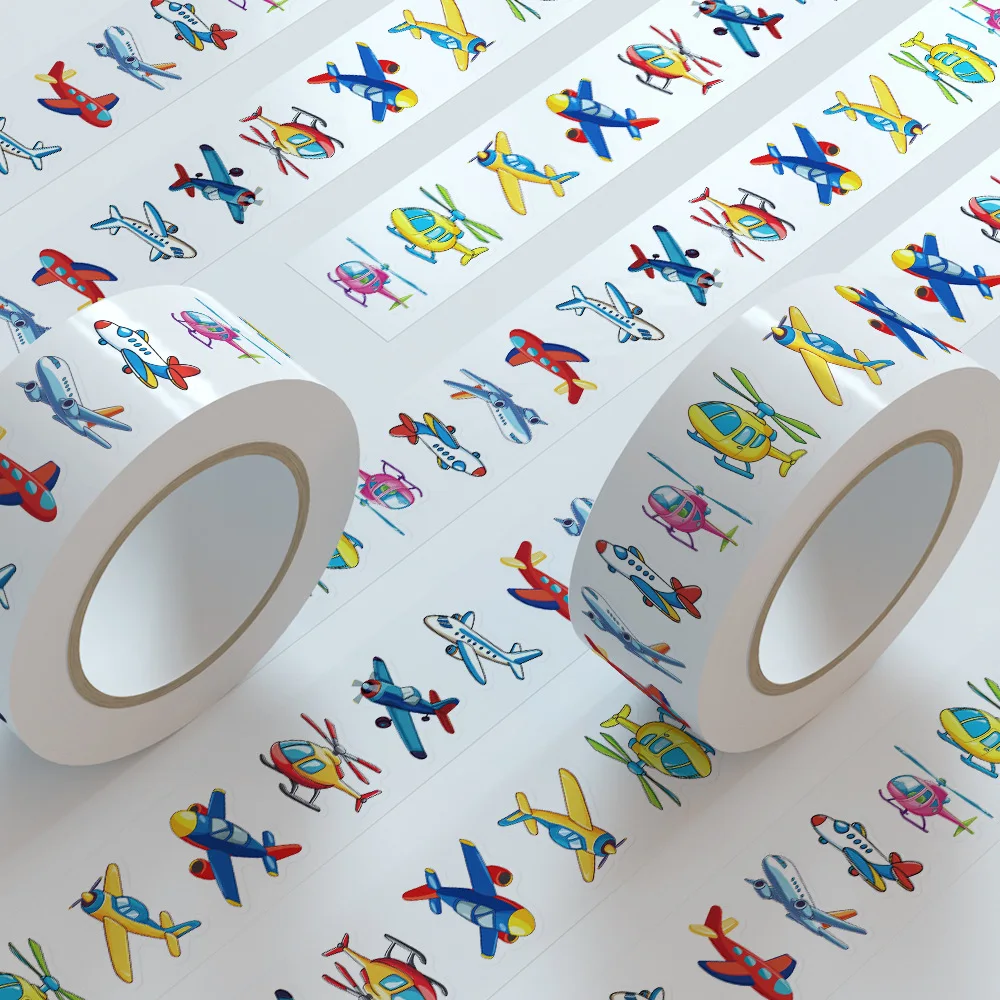 500 uds/rollo de pegatinas de sellado de dibujos animados de avión de juguete divertido DIY PVC pegatinas para ordenador portátil decoración juguete de regalo de recompensa