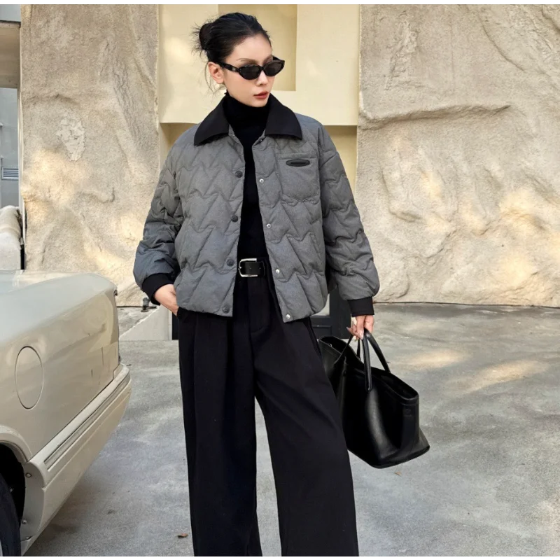 المرأة قصيرة أسفل سترة 2025 شتاء جديد وصول رفرف طوق المألوف عادية فضفاضة تناسب معطف دافئ العصرية #5