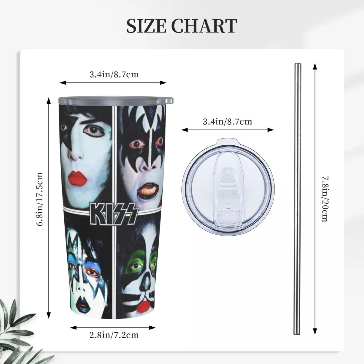 Stainless Steel Tumbler Kiss Rock Music Band Car Mugs With Straws Spooky Face Travel Hot Drinks Water Bottle 20oz Thermal Cups