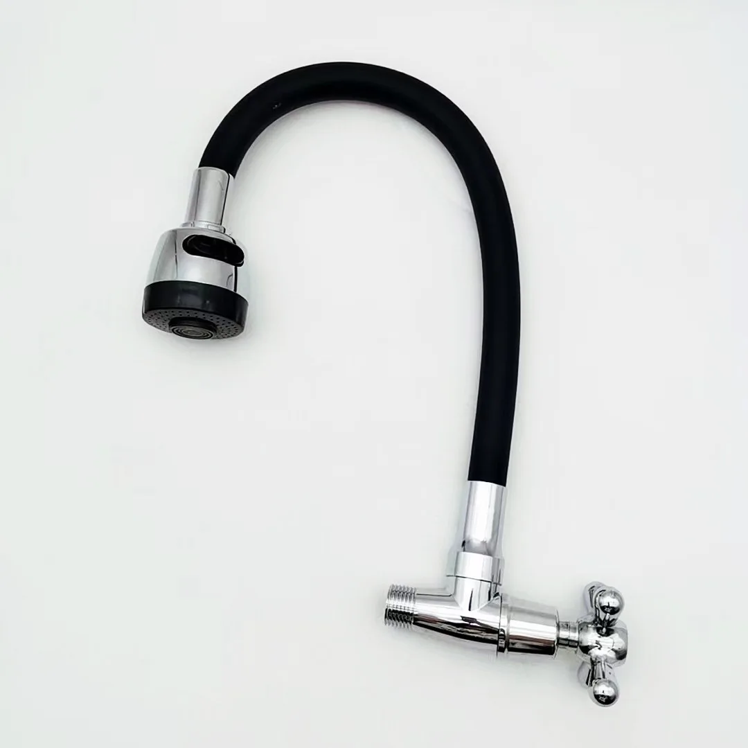 Wall-Mounted Single Cold Kitchen Faucet - Colorful 360° Swivel Spout with Flexible Hose, Space-Saving Horizontal Tap