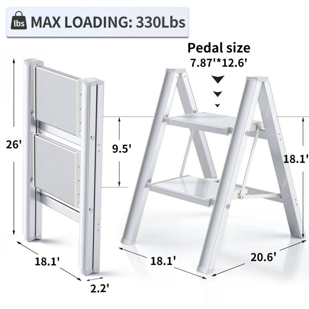 Imagem -03 - Liga de Alumínio Multifuncional Escada Dobrável Portátil Step Stool 2-step Branco Perolado