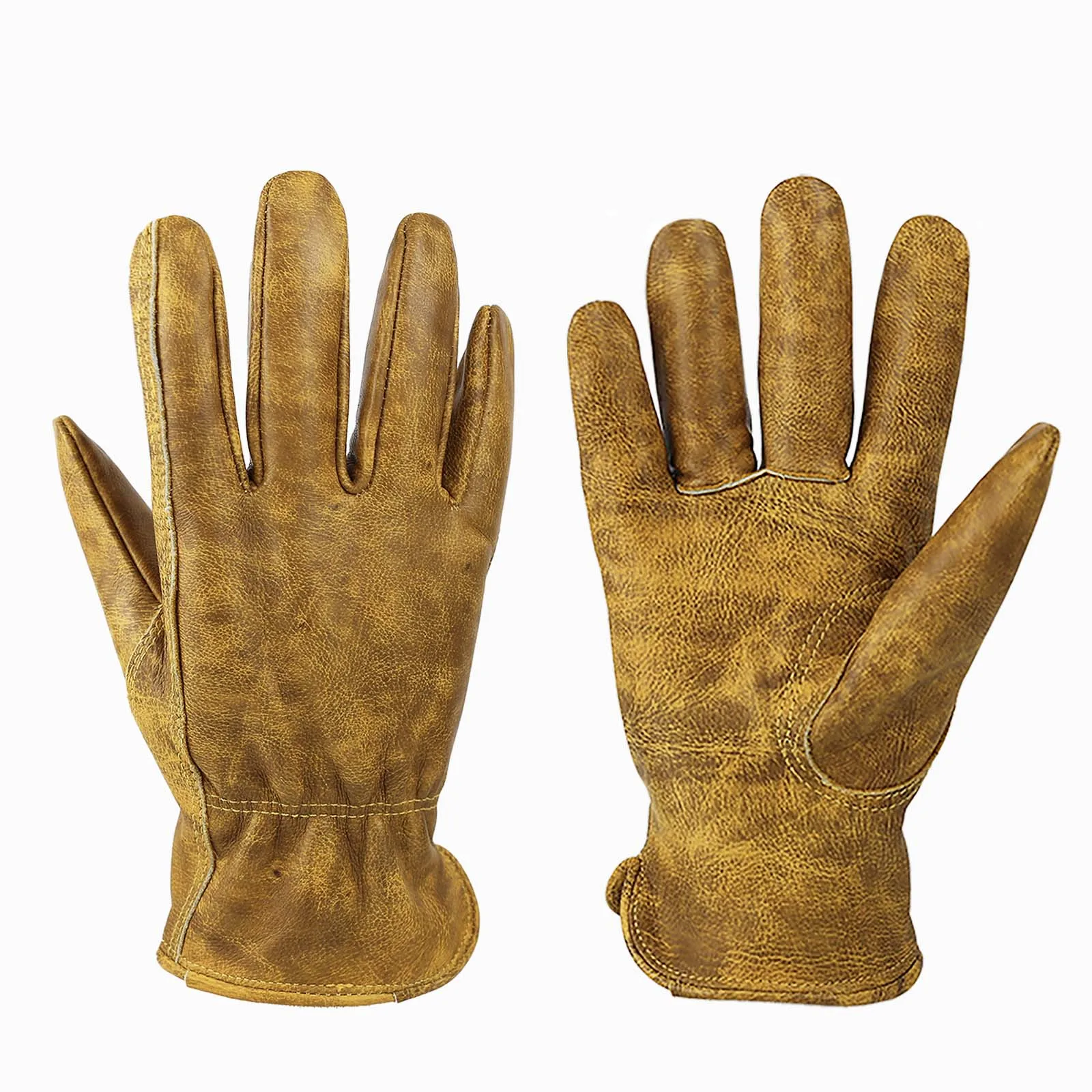 Leather Work Gloves for Men & Women, Durable Gardening Gloves, Cowhide Work Gloves, Puncture & Cut Resistant