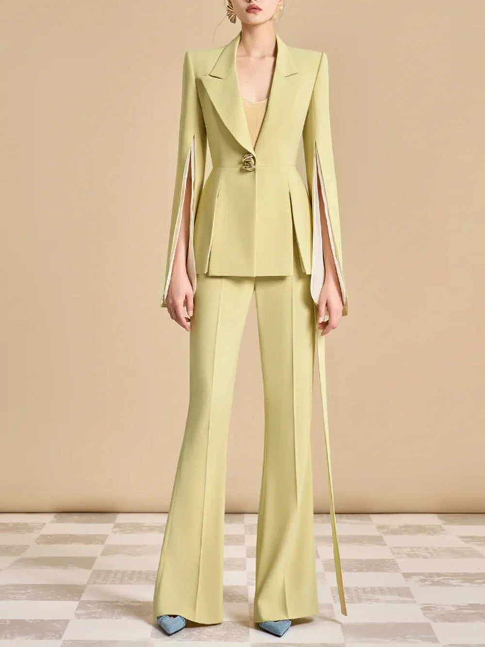 Modphy Formal Pant 2 Piece Set Women's Full Sleeves Single Buttons Blazer Wide-leg Trousers 2026 New Ladies Autumn Outfit