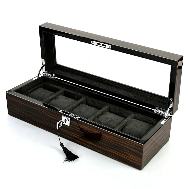 Wood Watch Box Organizer with Lock Watch Boxes Storage Mechanical Wrist Watches Transparent Skylight  Display Collection for Men