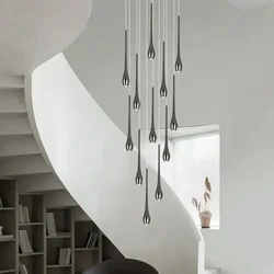 Apartment Living Room Pendent Lamps Indoor Modern Stair Chandelier Meteor Shower Droplight High Ceiling Stairwell LED Lighting