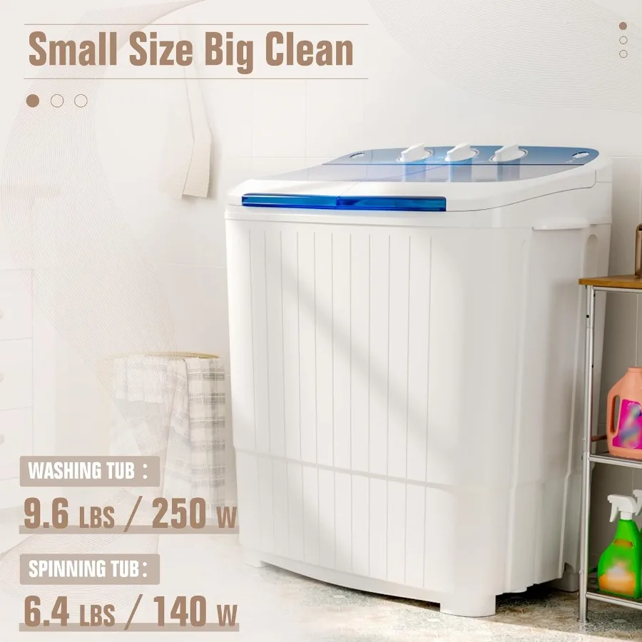 Portable Washing Machine16 lbs Mini Washer and Spin Dryer Combo Built-in Gravity Drain Compact Laundry Washer with Drain Pump T